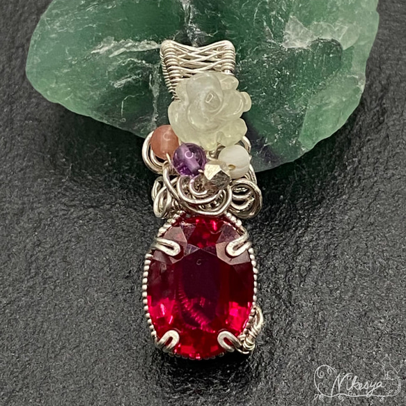 Silver999】ルビーのペンダントトップ【ワイヤーアクセサリー】【送料 