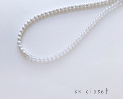 バイカラーdeパールネックレス】6mm ショート ホワイトワントーン