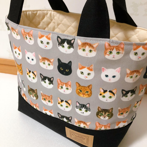 1210．大人可愛い ねこ猫ネコ柄 ランチバッグ お散歩バッグ