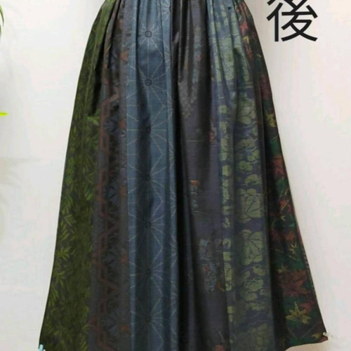 着物リメイク　ワンピース　大島紬　ウエスト切替ギャザー　椿　L〜LL　人気の花柄 着物リメイク ワンピース 大島紬 ウエスト切替ギャザー 椿 L〜LL