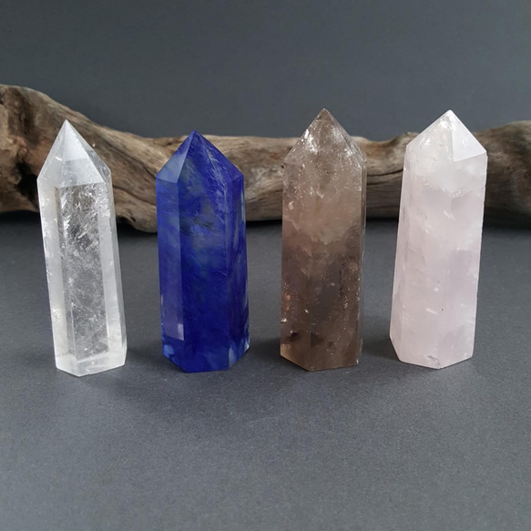 [1pcs] 天然石 六角柱 クリスタル ローズクォーツ スモーキークォーツ 青水晶 1枚目の画像