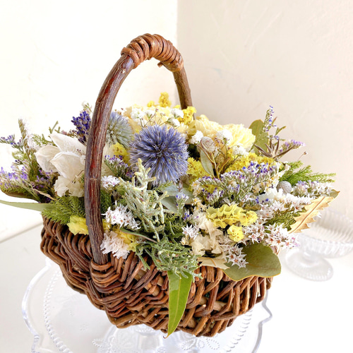 ドライフラワー Blue&yellow green 花籠 フラワーアレンジメント