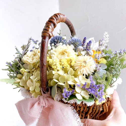 ドライフラワー Blue&yellow green 花籠 フラワーアレンジメント