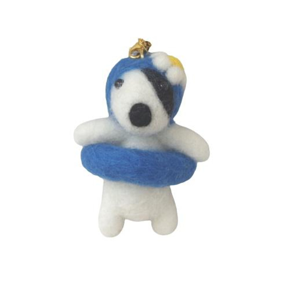 羊毛フェルト【犬】海水浴ブルテリアストラップ(キーホルダー) 1枚目の画像
