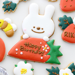 うさぎ　【アイシングクッキー】　オーダー　誕生日　いちご　赤　女の子向け　通販 6枚目の画像