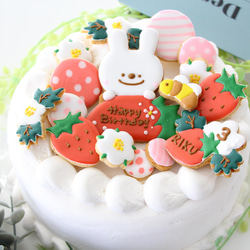 うさぎ　【アイシングクッキー】　オーダー　誕生日　いちご　赤　女の子向け　通販 3枚目の画像