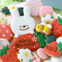 うさぎ　【アイシングクッキー】　オーダー　誕生日　いちご　赤　女の子向け　通販 5枚目の画像