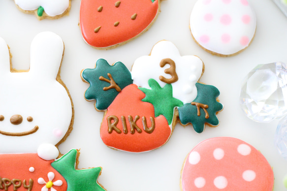 うさぎ　【アイシングクッキー】　オーダー　誕生日　いちご　赤　女の子向け　通販 4枚目の画像