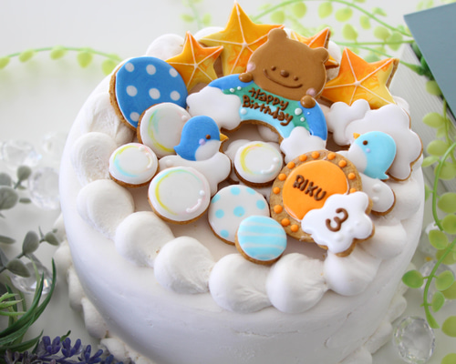 雲のアイシングクッキーショルダー　③ ハンドメイド アイシングクッキー 空 くま 鳥 太陽 雲 星 誕生日 幼児 1歳 2歳 3
