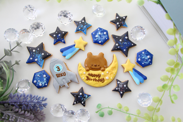 【アイシングクッキー】　ロケット　宇宙　月　誕生日　ケーキ　飾り 2枚目の画像