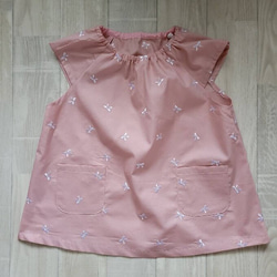 【数量限定価格】80～130size リボン刺繍 ピンク 総柄 半袖スモック ショート袖 3枚目の画像