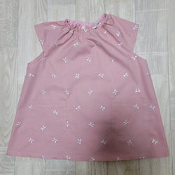 【数量限定価格】80～130size リボン刺繍 ピンク 総柄 半袖スモック ショート袖 5枚目の画像