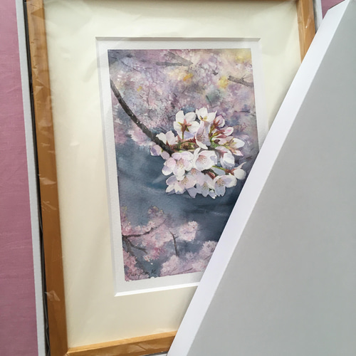 アート【手描き水彩画 原画】 川面に揺れて-目黒川の桜- 絵画