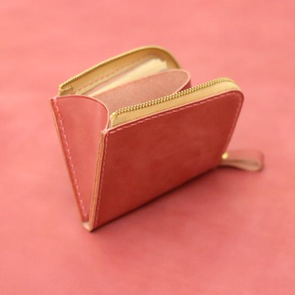 L字ファスナー財布 　マチあり /  ピンク 10枚目の画像