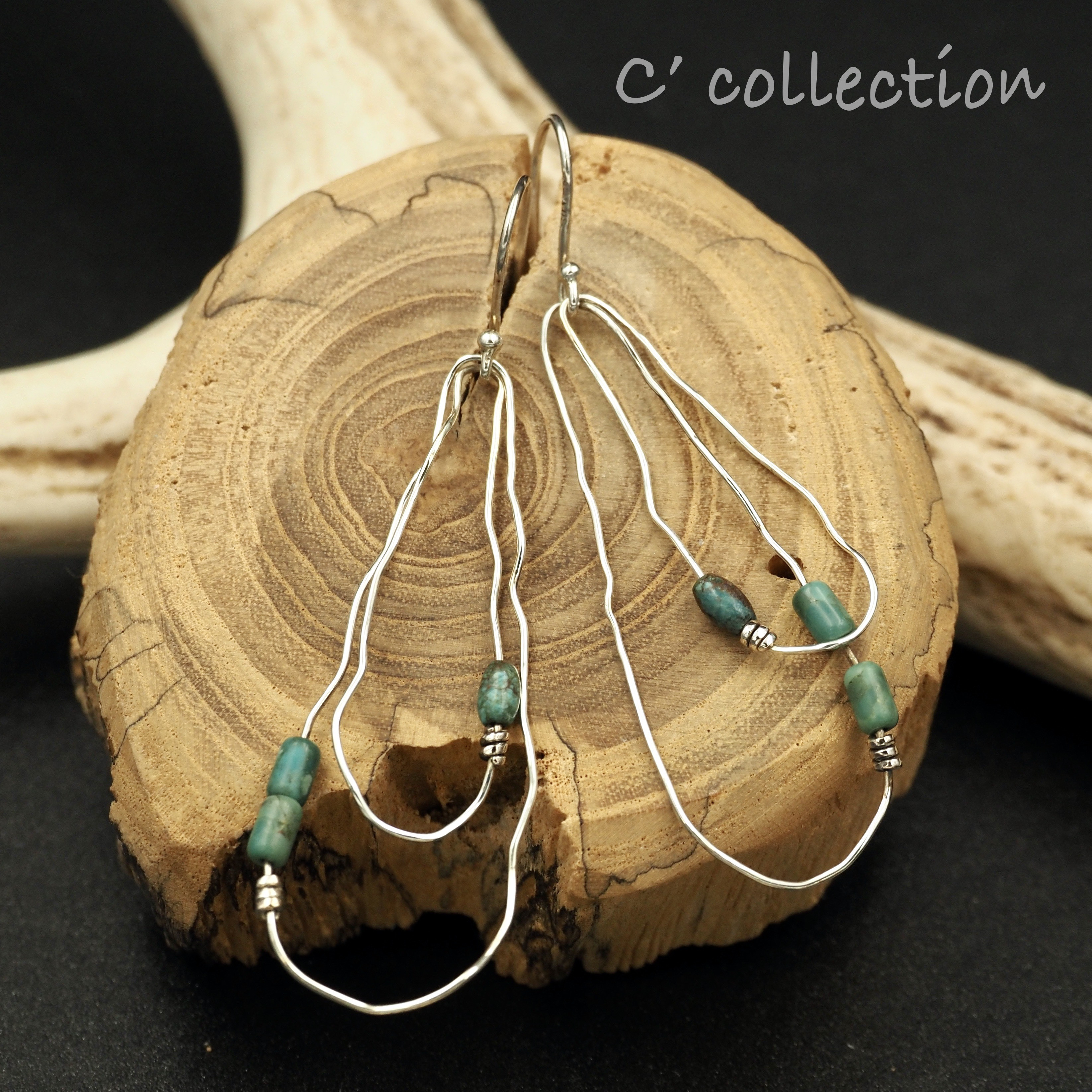 CP-06 シルバーワイヤー＆ターコイズビーズ ピアス ハンドメイド Silver950 両耳用 ハンドメイドアクセサリ