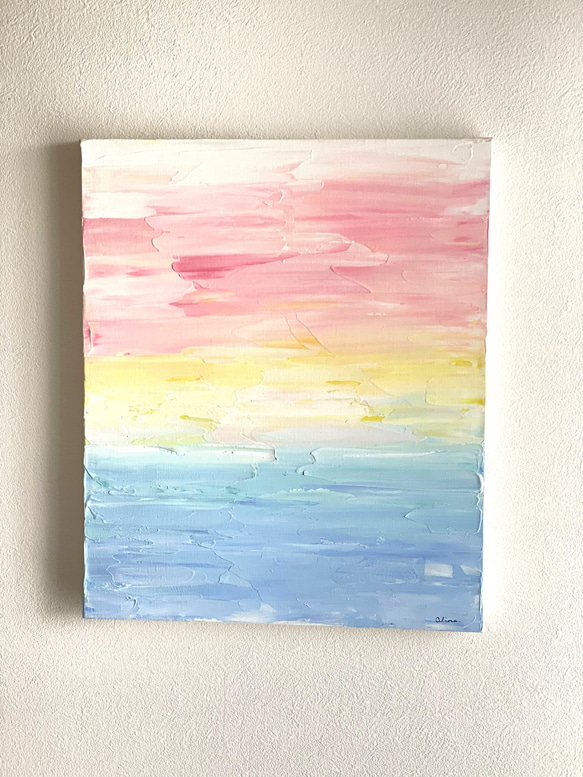 SEA-F//海 マジックアワー 夕焼け 虹色 パステルカラー アートパネル カラフル 絵画 キャンバス 原画 空 10枚目の画像