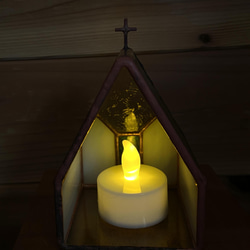 [Medium Church or house] 翡翠綠彩色玻璃 LED 燭台 第7張的照片