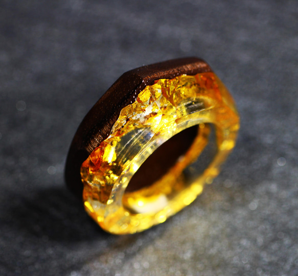 【送料無料】Wood Resin Ring/Gold ～ウッドレジンリング～ 6枚目の画像