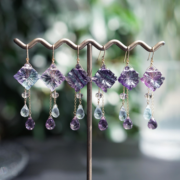 ☆ 奧特萊斯★ 螢石花和3種寶石吊燈耳環~仙女座 第9張的照片