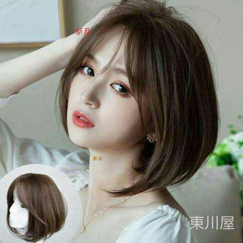 人毛100% ストレート サラサラ セミロング ウィッグ かつら LV42