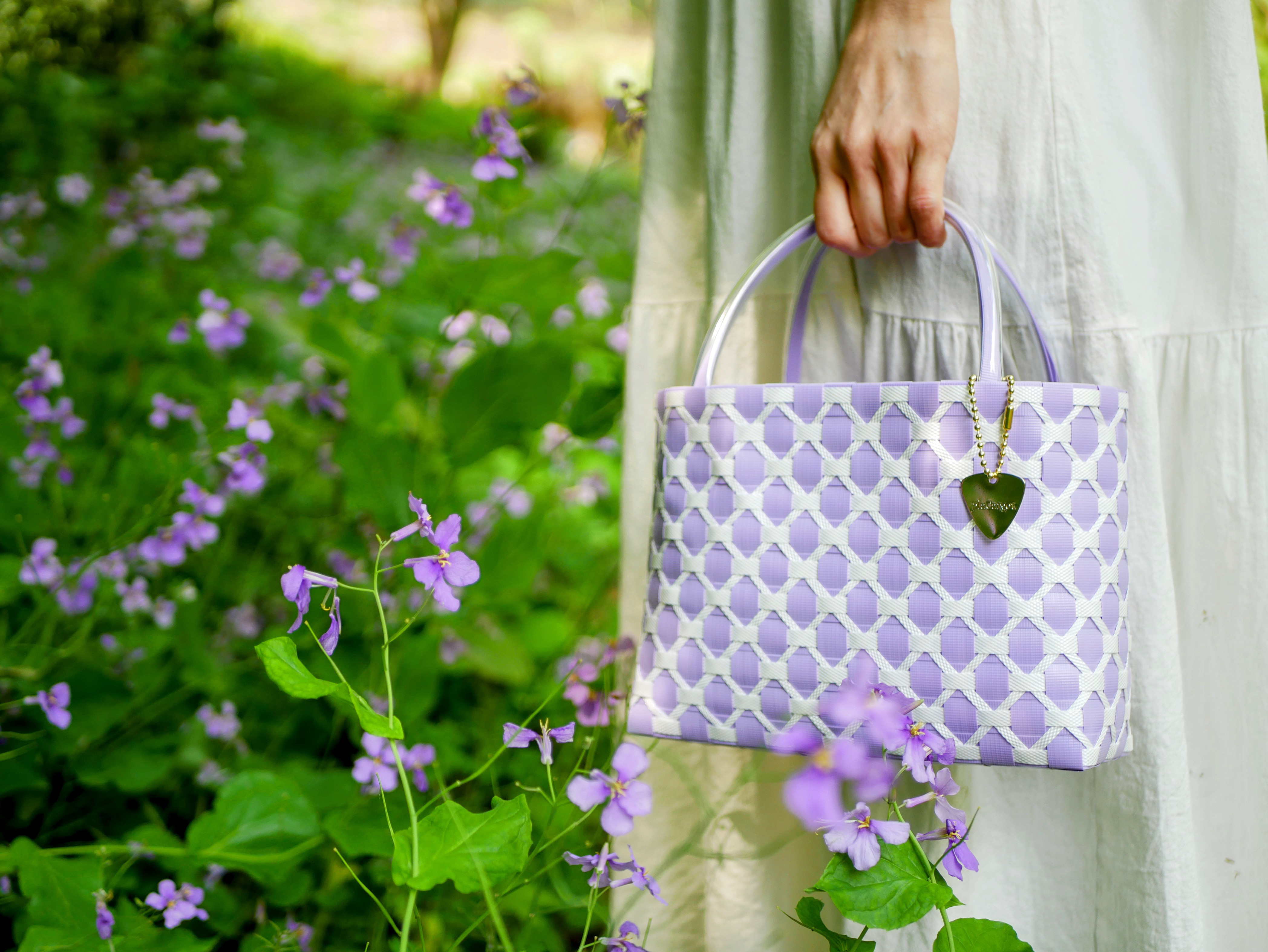 ダイヤ柄ラベンダーS　　2WAYプラカゴバッグ　プラカゴ　かごバッグ　トートバッグ　スパバッグ　古希　紫