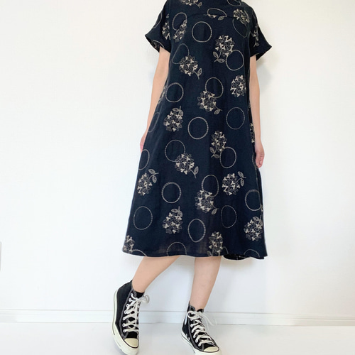 45R ガーゼコットン 花柄 ストライプ ワンピース 45R ガーゼコットン 花柄 ストライプ ワンピース