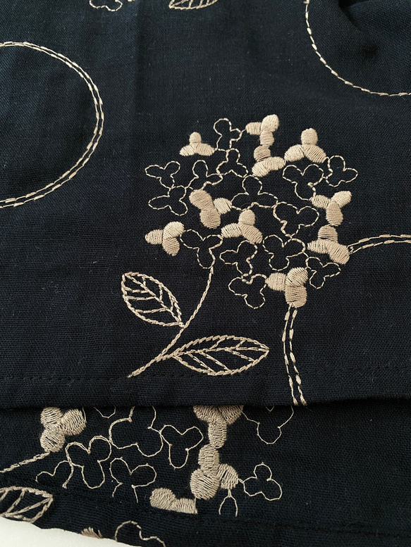 【最後1分】總刺繡*繡球花連衣裙*雙層紗布*100%純棉*簡約短袖*黑色 第16張的照片