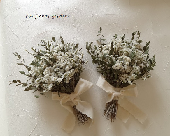 スターチス ホワイト ハハコグサ ユーカリ 白 スワッグ ブーケ