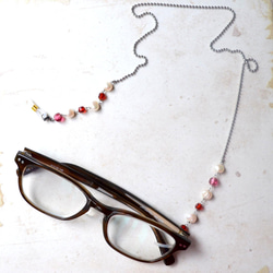 不銹鋼玻璃鏈眼鏡鏈面具鏈珍珠眼鏡面具 2WAY 金屬過敏反應 第1張的照片