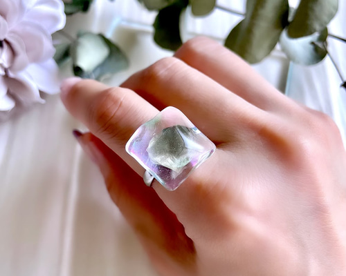 glass wave square clear aurora ring 指輪・リング hana