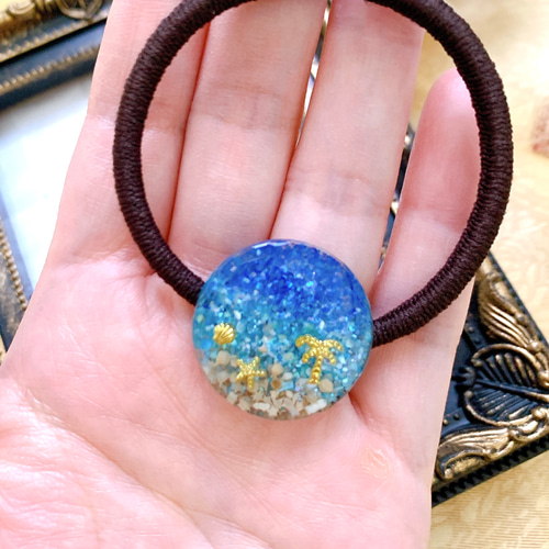 レジンヘアゴム　クリップ　3連　オレンジ　流れ星　シェル　春夏2 レジンヘアゴムクリップ3連オレンジ流れ星シェル春夏2