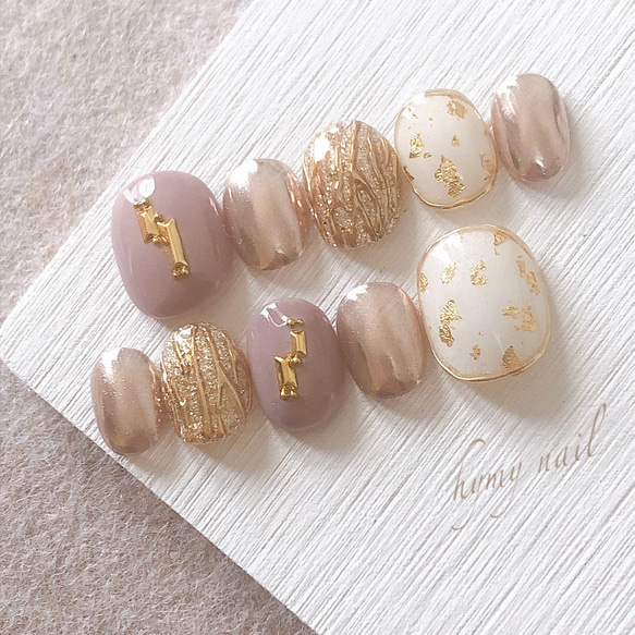 オーダー】ネイルチップ振袖袴和装卒業式前撮り金箔ニュアンスミラー