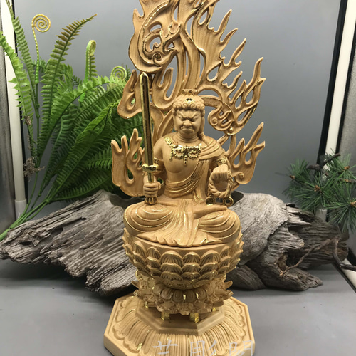 不動明王 仏教工芸品 精密彫刻 仏像 木彫-