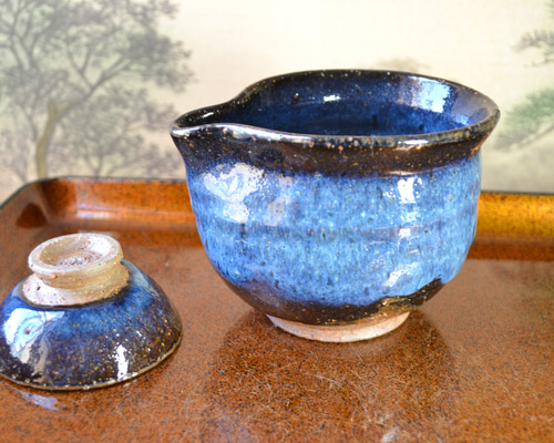 再入荷！】お洒落な片口酒器セット(コスモブルー) ＊酒器・お猪口1個