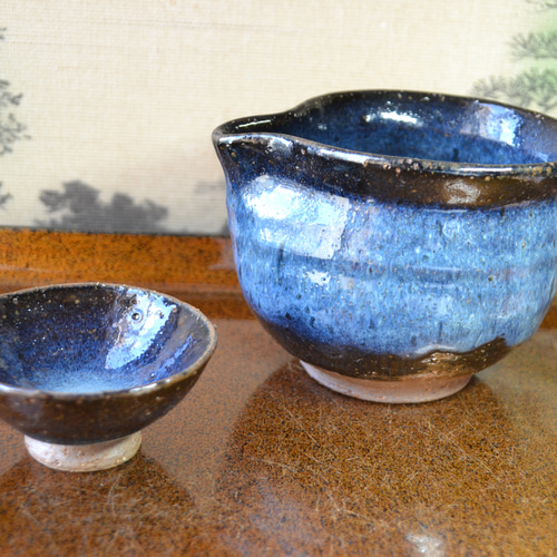 再入荷！】お洒落な片口酒器セット(コスモブルー) ＊酒器・お猪口1個