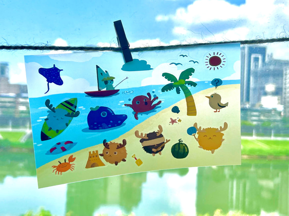 【ステッカー】高質感透明防水貼紙-小鹿開開之夏天戲水趣 Clear Sticker 第2張的照片