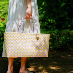 チェッカー柄ラベンダー×イエローXL 2WAYプラカゴバッグ プラカゴ かご