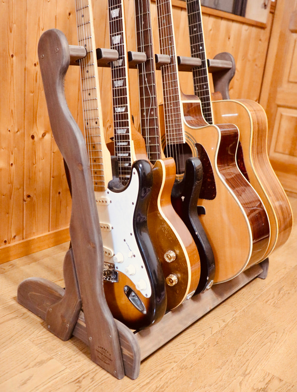 24時間以内に発送】手作り木工 木製ギタースタンド （チーク） 5本  