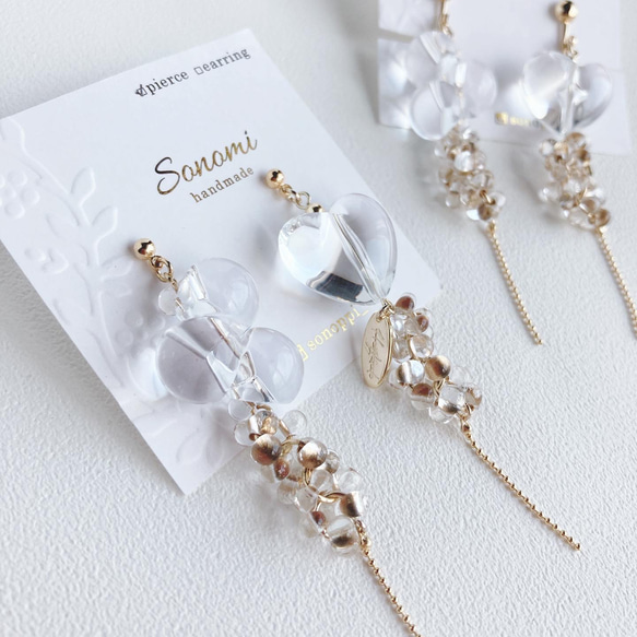 Sonomi】キラキラ シャボン玉アシンメトリーピアス ハンドメイドピアス 