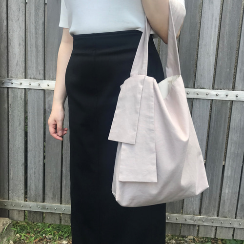 未使用 banryoku hand bag コットンリネン コットンリネンサイドリボン おしゃれサブバッグ オフホワイト