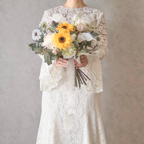 ヒマワリとユーカリのウェディングブーケ・ブートニア/アーティ