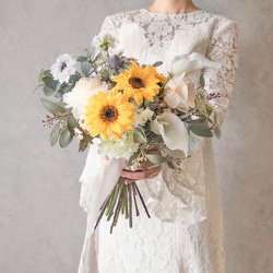 ヒマワリとユーカリのウェディングブーケ・ブートニア/アーティ