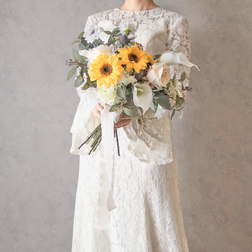 ヒマワリとユーカリのウェディングブーケ・ブートニア/アーティ