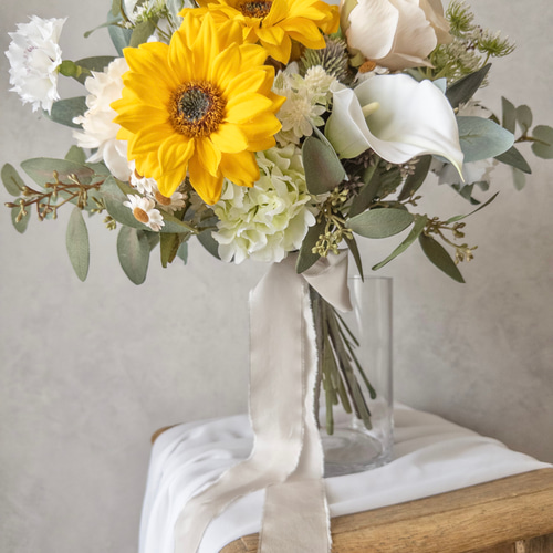 ヒマワリとユーカリのウェディングブーケ・ブートニア/アーティ