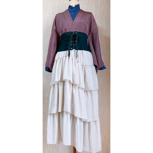 展示品◇和洋 きものコーデ◇ セット売り紫×ホワイトベルト付き