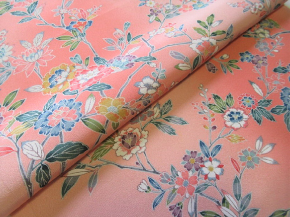 桃色ぼかし 本加賀友禅 枝垂れ花模様 正絹 丹後ちりめん No.60 【長さ