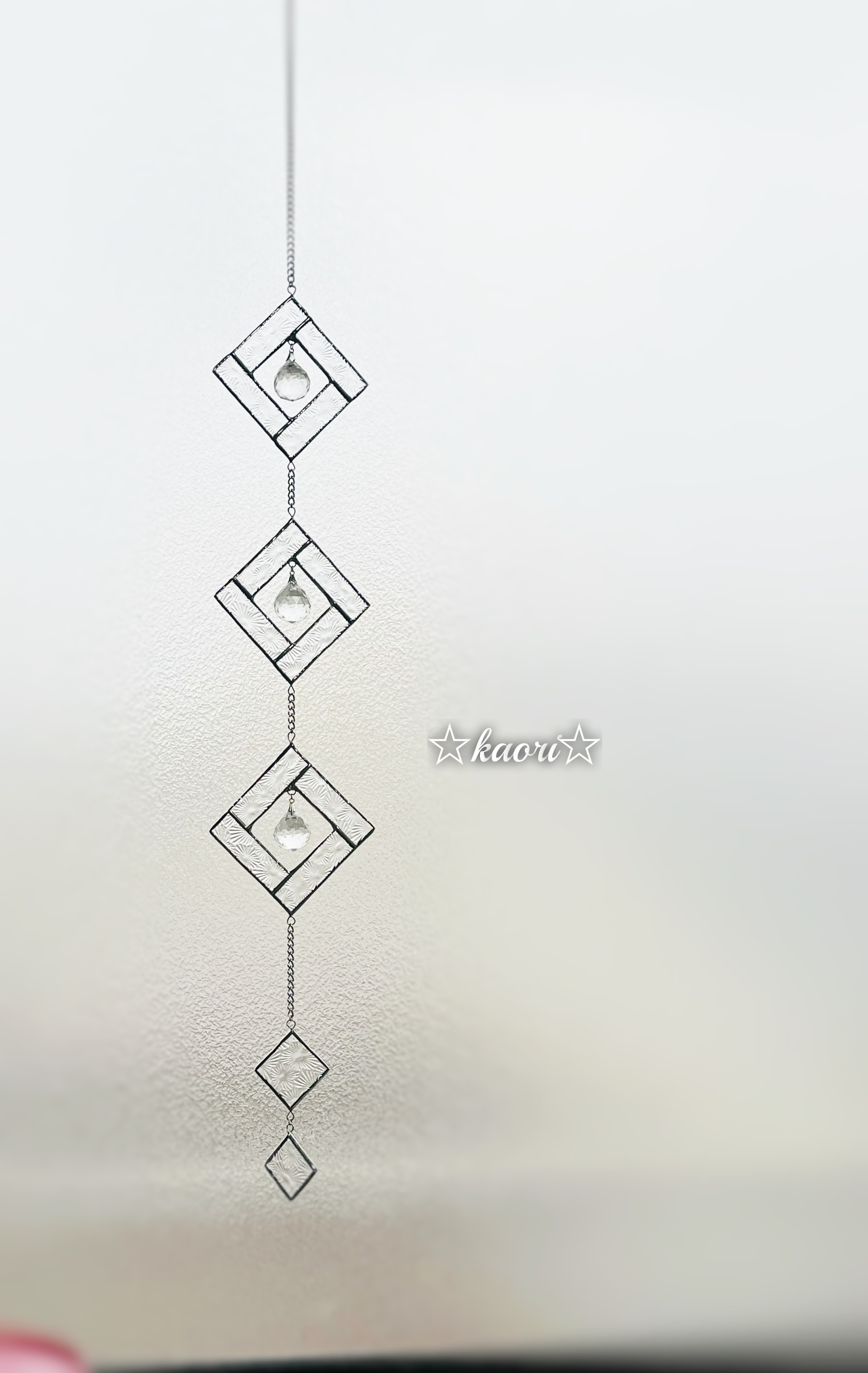 ステンドグラス　ロングタイプ【５連スクエアのサンキャッチャー】No.014