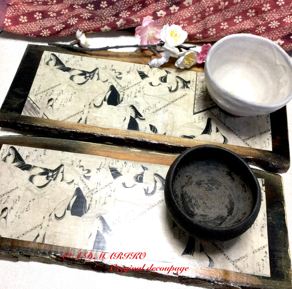 和モダン モノクロ源氏物語絵巻銘々皿 長皿 mariko 358 通販｜Creema  