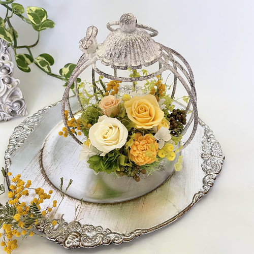 鳥かごアレンジ　フライングリース f037112f29d4c3648ae4aaf93e90fb