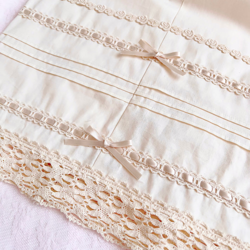 受注 2wayピンタックレースエプロン オフ白